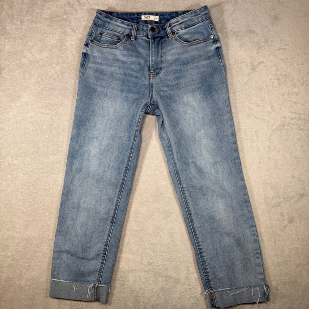 OAT New York Womens Straight Leg Jeans Light Wash RawHem Blue Size 2 26 P0192-CA